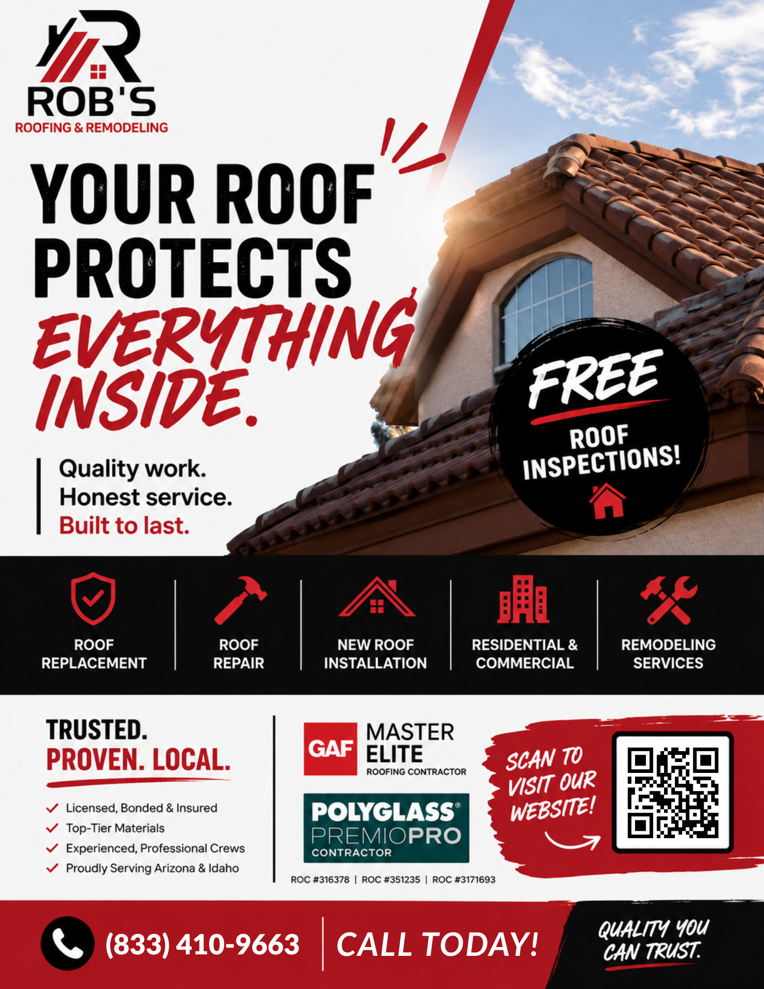 Rob's Roofing flyer, Your Roof Protects Everything Inside