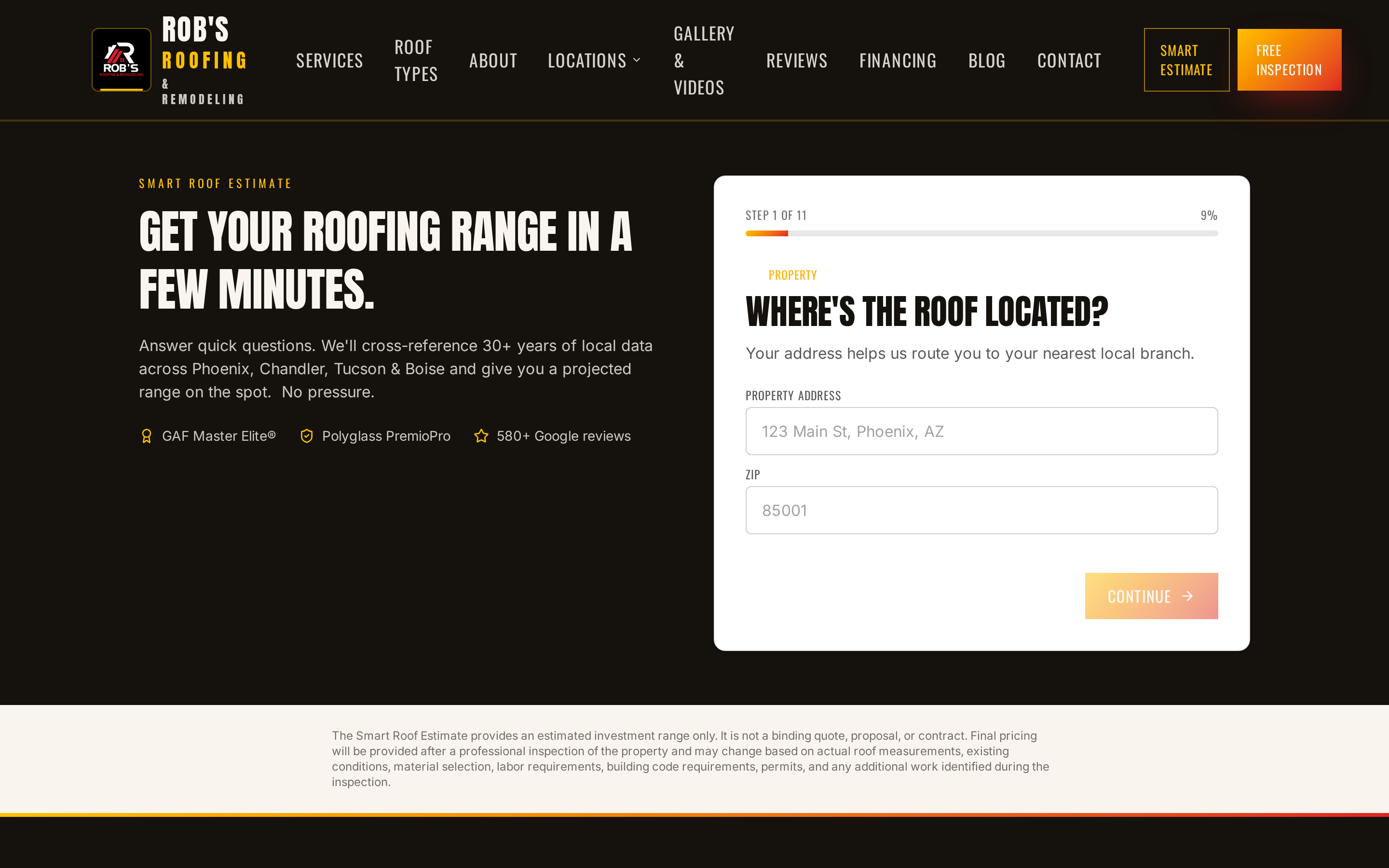 Smart Roof Estimate wizard