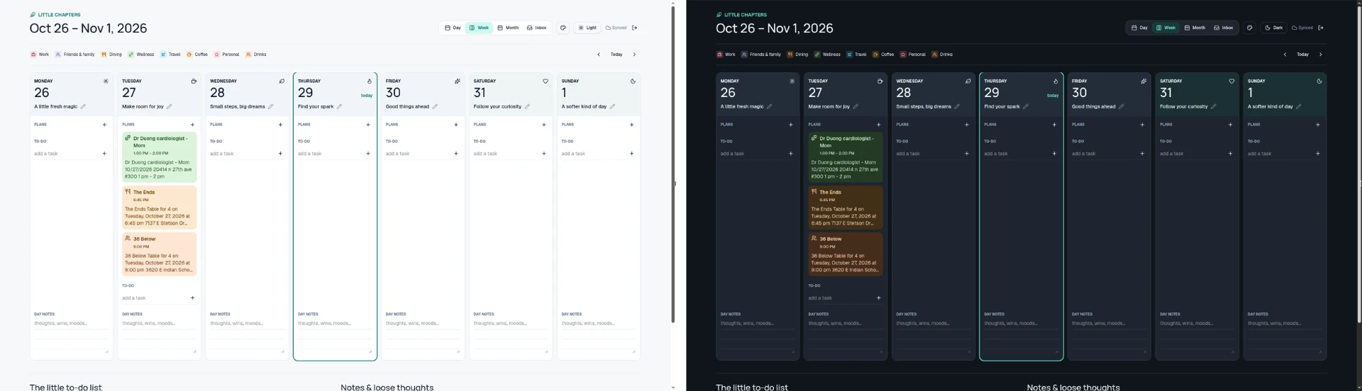 Light and dark mode side by side.