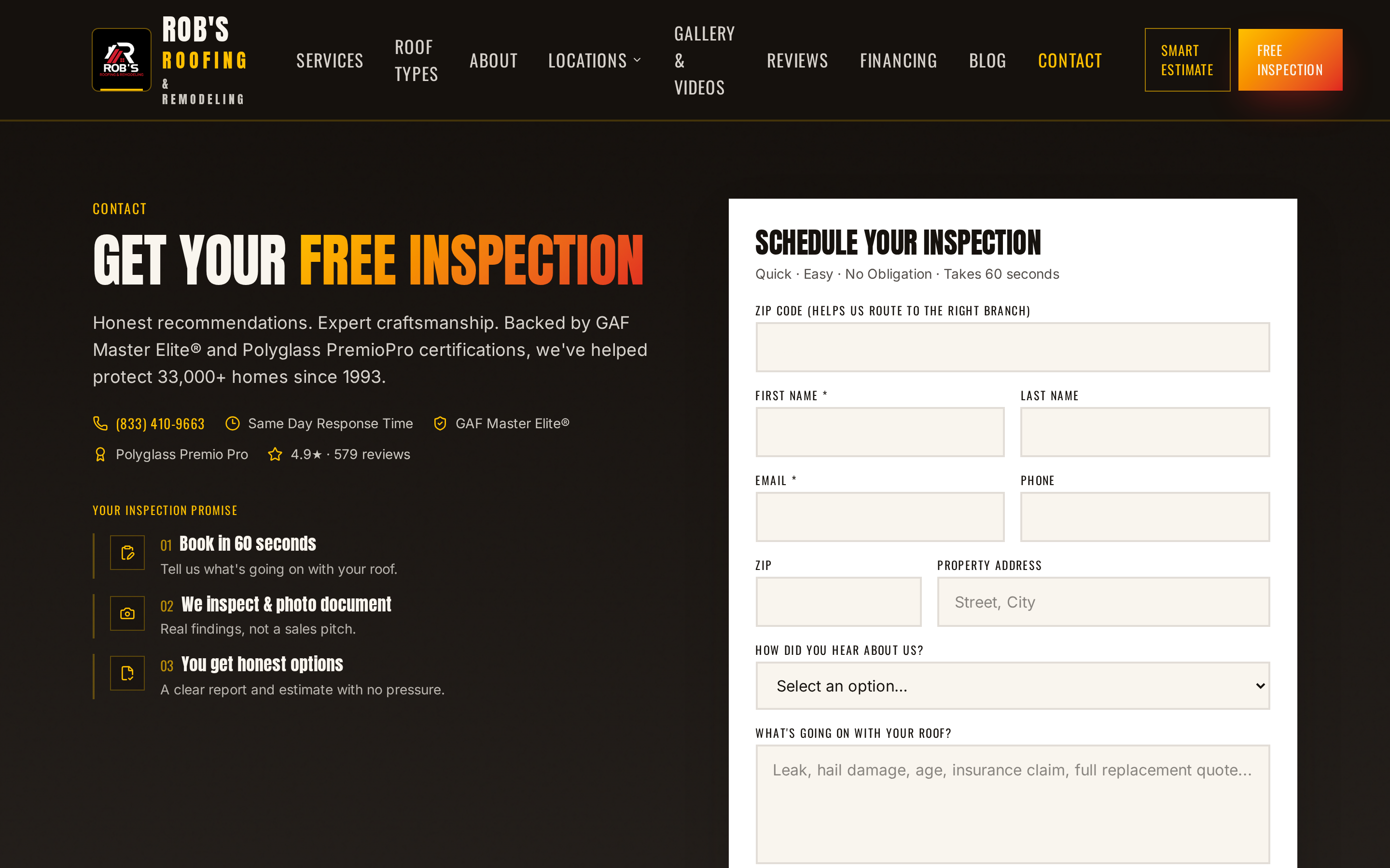 Free Inspection form on Rob's Roofing