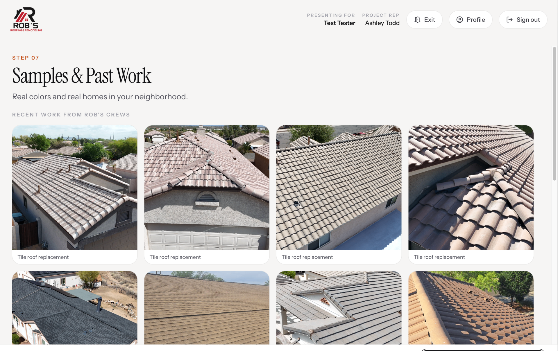 Step 07, Samples and past work gallery with real project photography