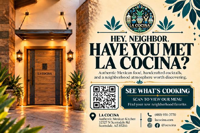 La Cocina Hey, neighbor card, front