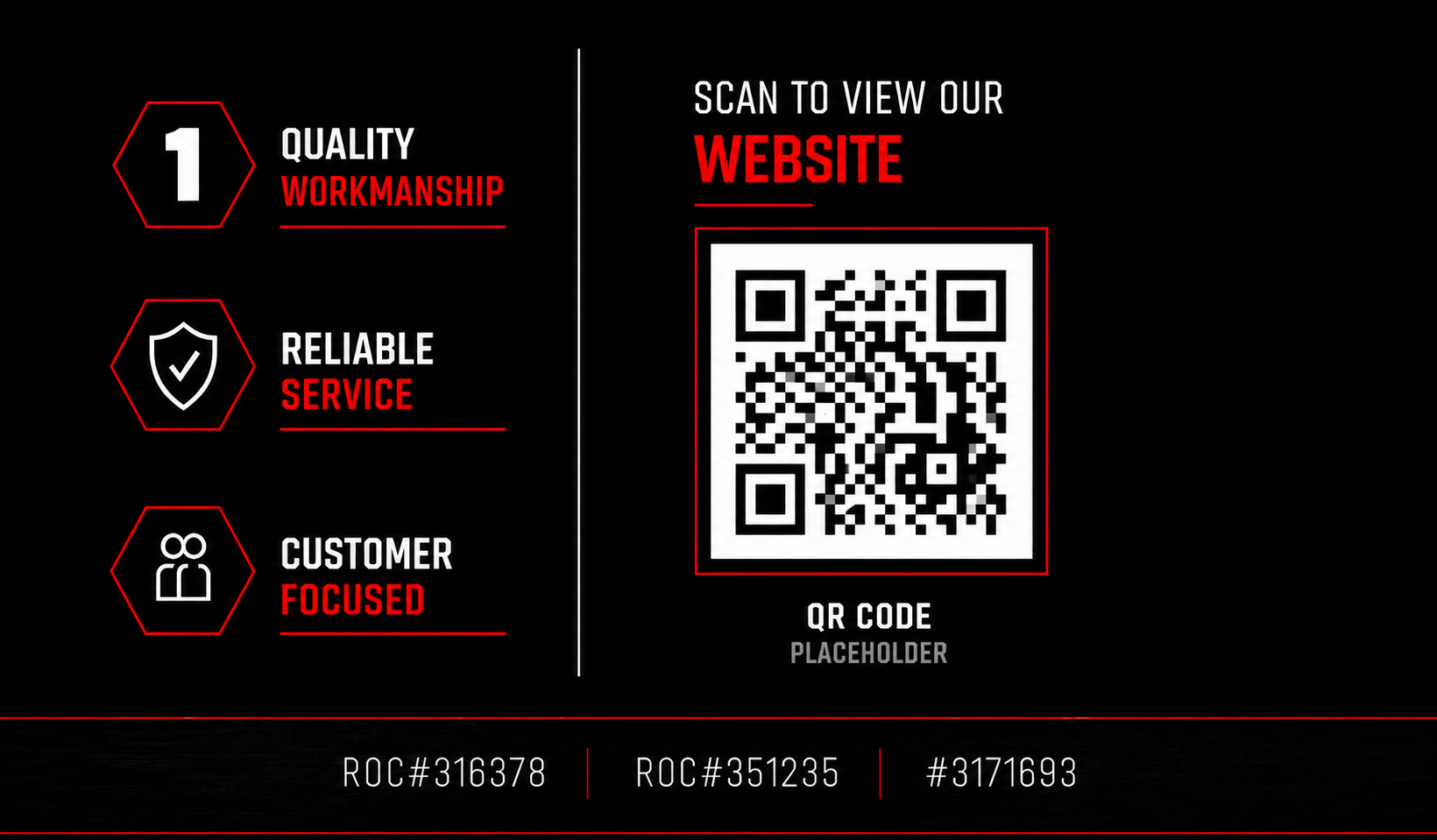 Business card, shared back with QR and trust icons