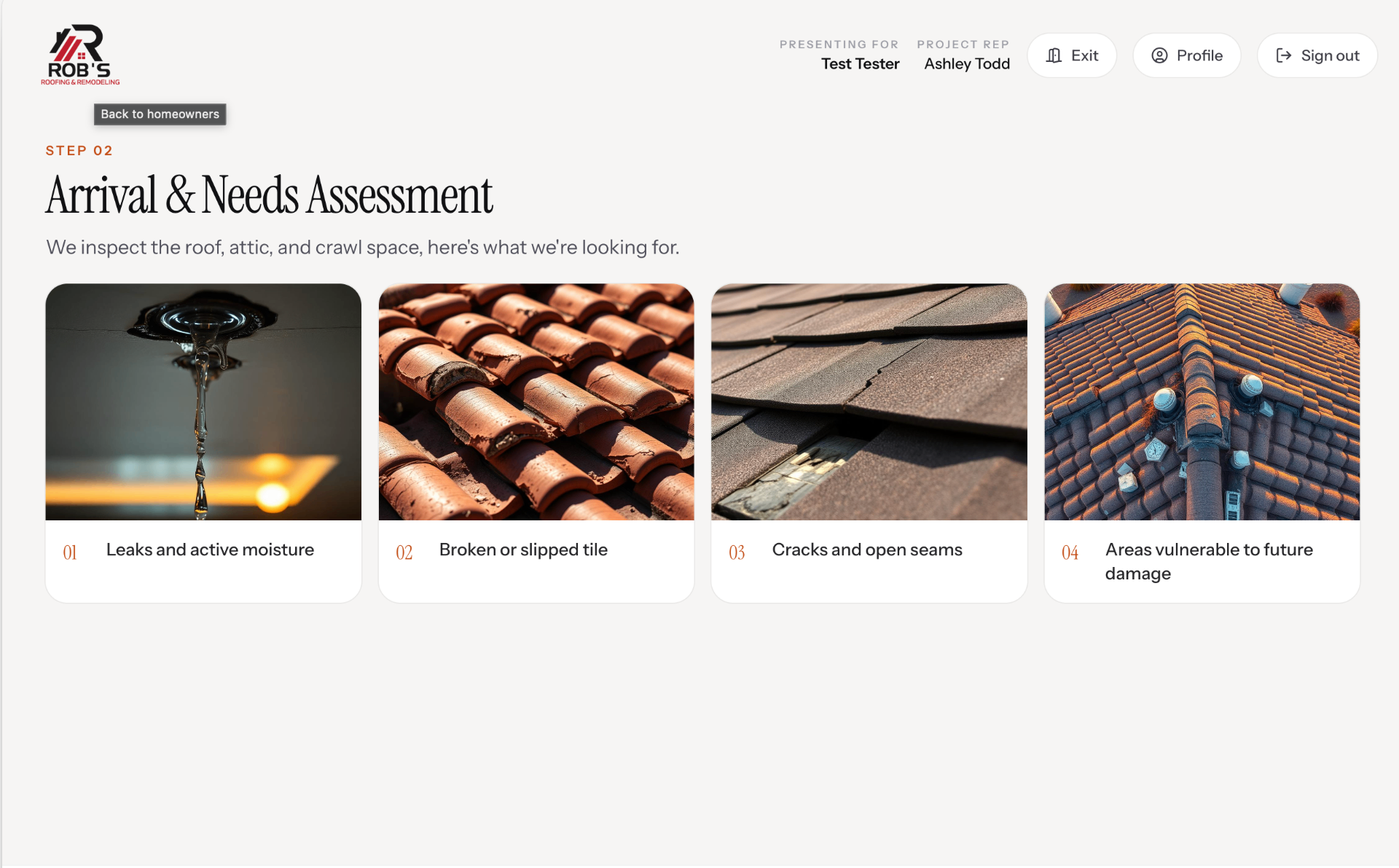 Step 02, Needs assessment grid with four concern cards