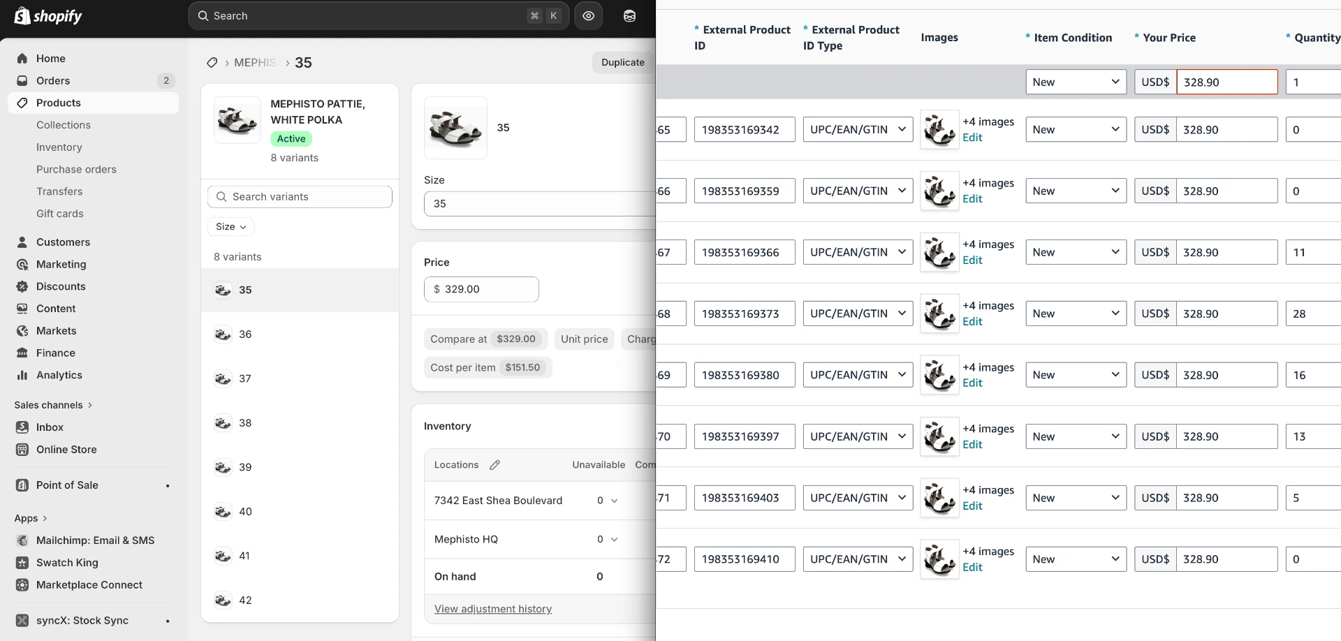 Shopify variant grid syncing to Amazon